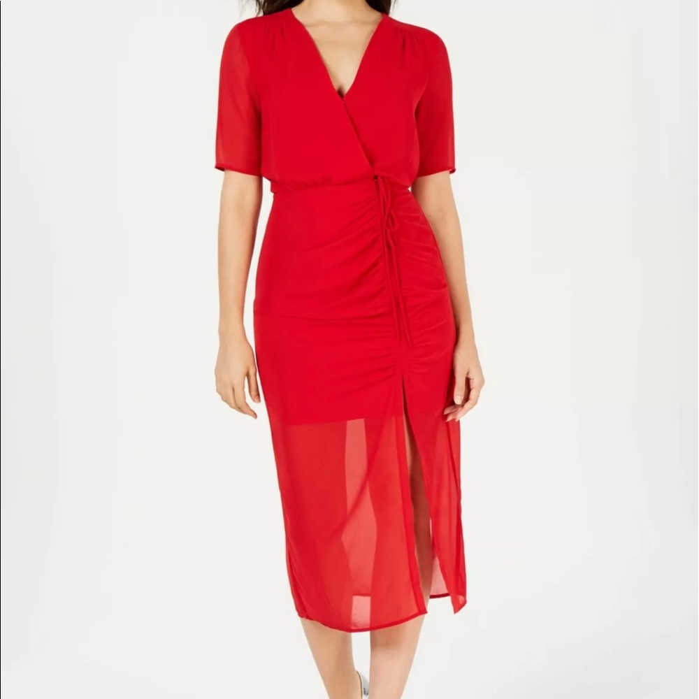 Leyden Red Ruched Wrap dress